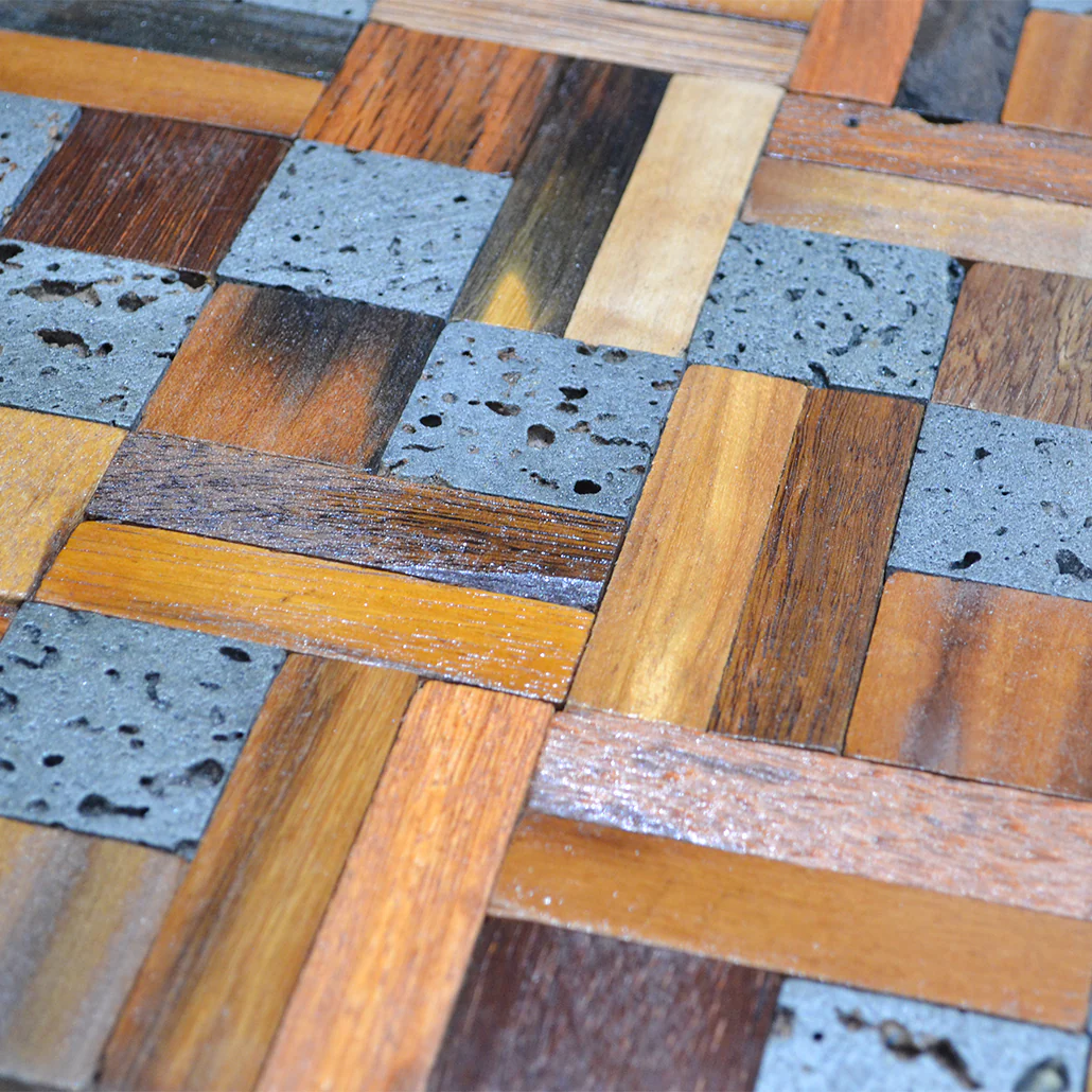 Wood Mosaic Panel | Lava Mix Wood Tile | 12"×12” - Image 4