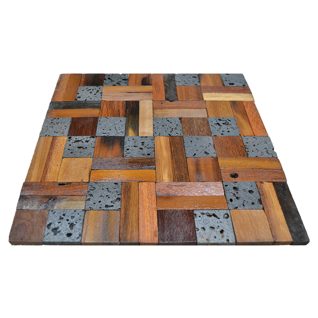 Wood Mosaic Panel | Lava Mix Wood Tile | 12"×12” - Image 5