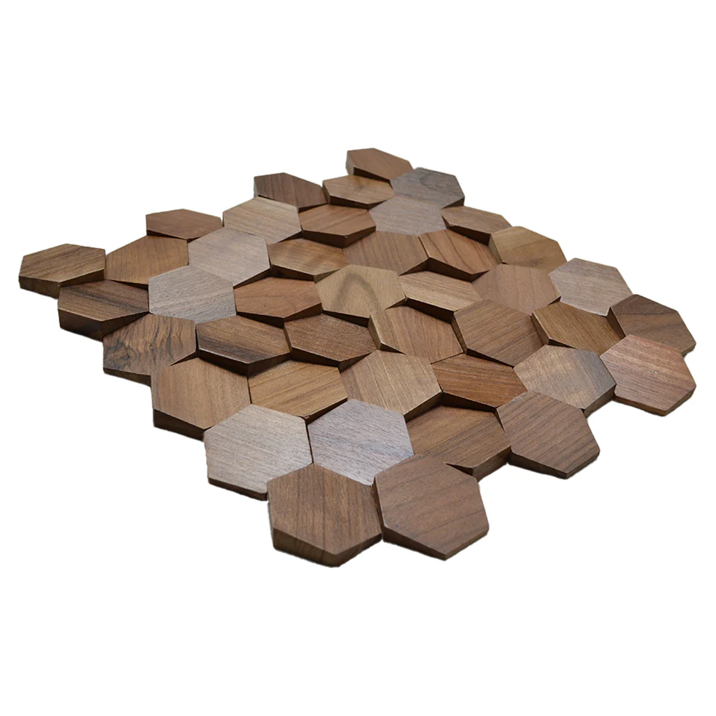 Wood Mosaic Panel | Velvet Walnut Wood Tile | 12.4×11.8” - Image 3